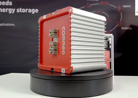 The picture shows a Commeo energy storage block.