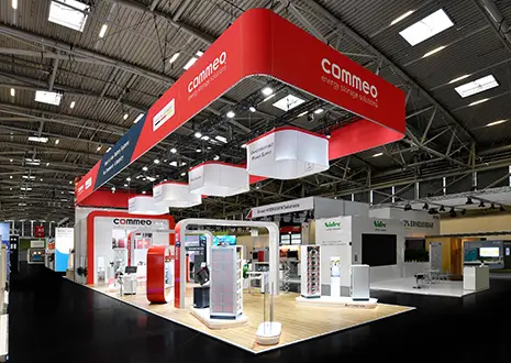 The picture shows the Commeo booth 2022 in Munich at Intesolar/EES/The Smarter E