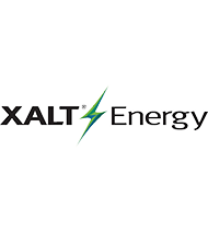 Das Xalt-Logo besteht aus einem Schriftzug und einem grünen Blitz in der Mitte. Der Schriftzug "Xalt" und "Energy" sind in schwarzer Farbe gehalten. Besonders hervorgehoben wird das Wort "Xalt" durch eine dickere Schriftart.